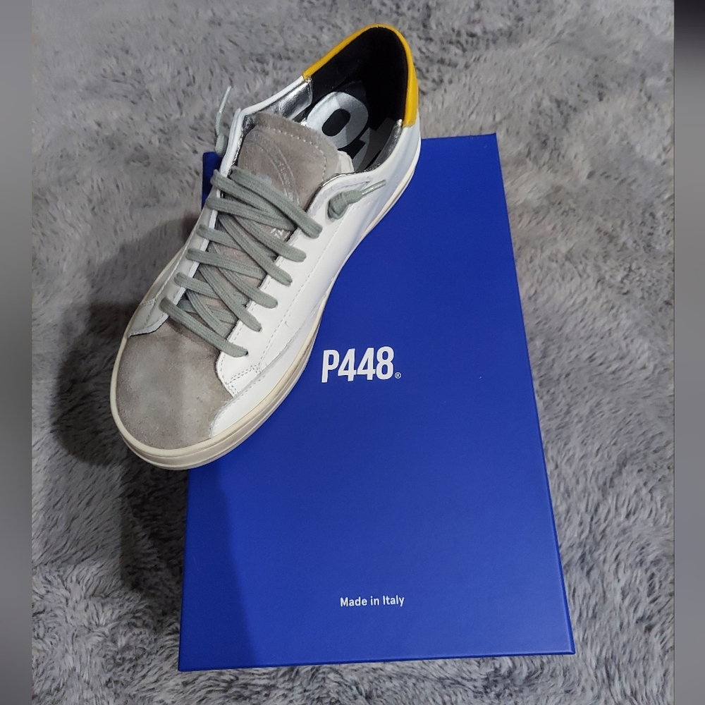 Shoes p448, White/Yellow/Gray, New in its Original Box, Unisex.